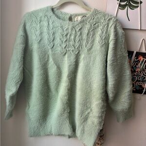 Anthropologie Light Green Fuzzy Sweater